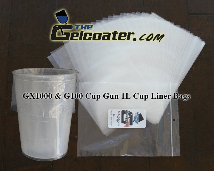 100 pack of 1L Disposable Cup Liners For GelCoater GX1000 & ES G100 Gelcoat  Spray Gun